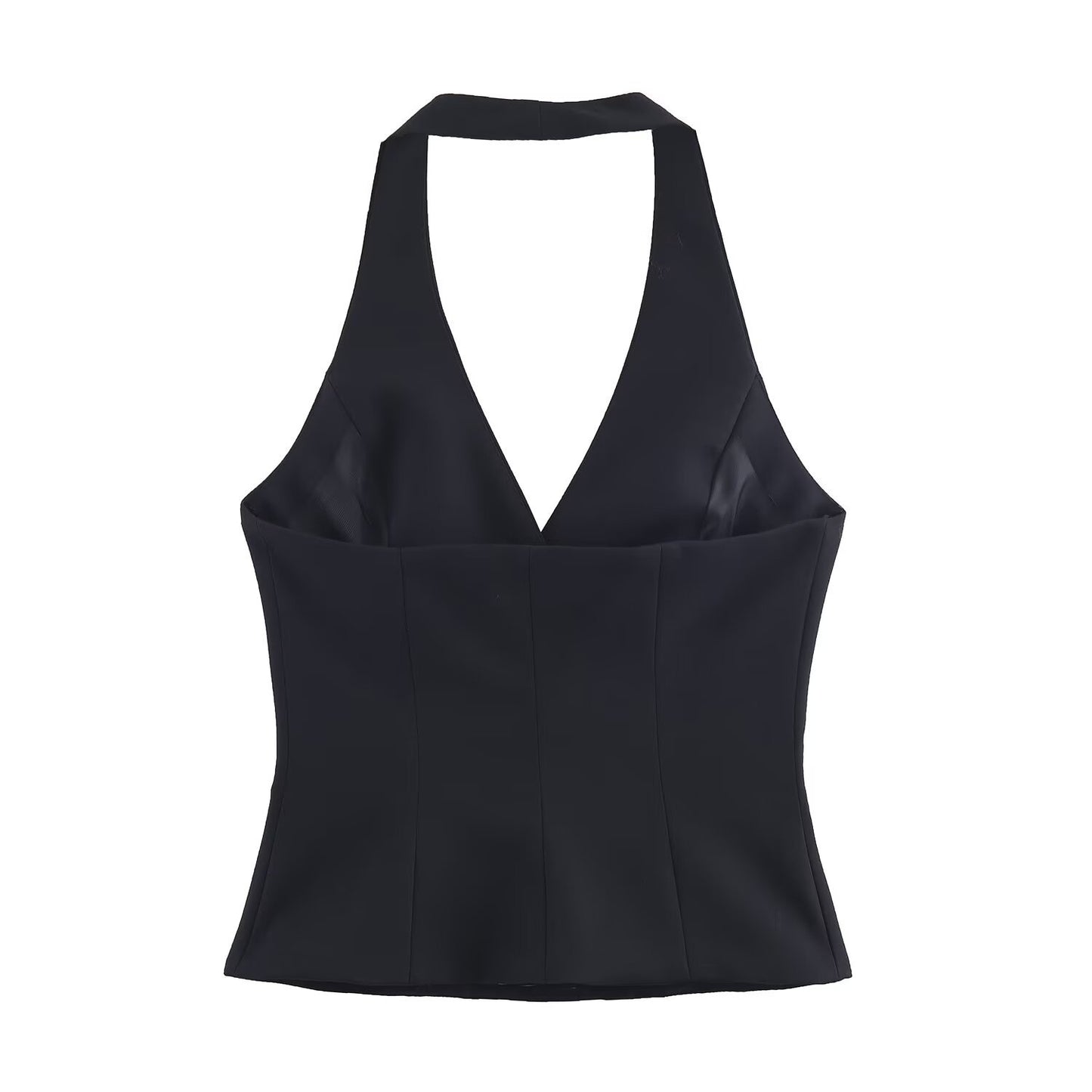 Viola | Elegant Halter Neck Top Black Double Breasted Sleeveless