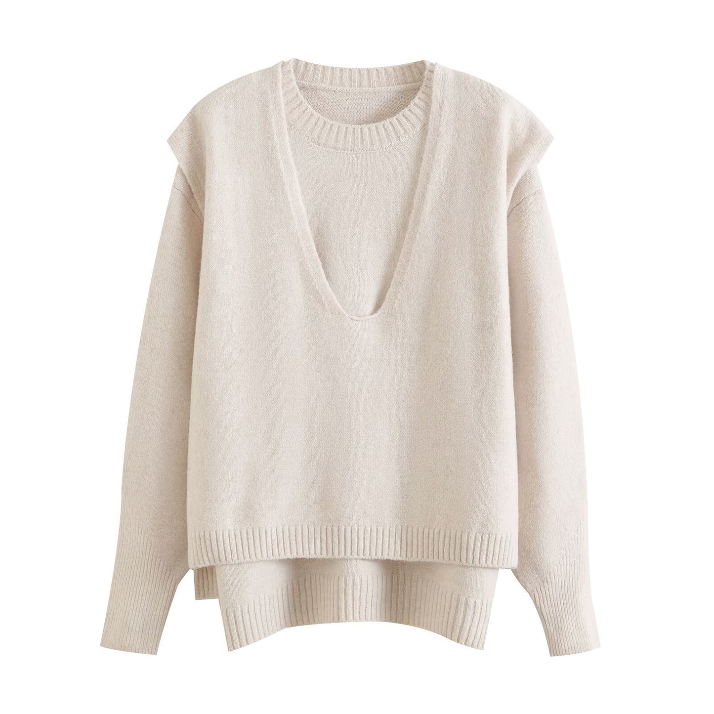 Isla | Casual Crew Neck Knitted Top Cream Long Sleeve