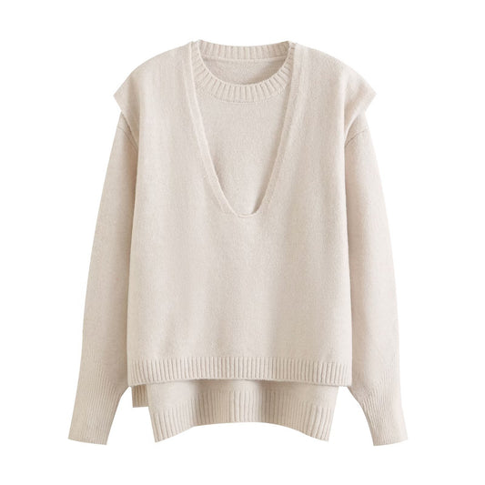 Isla | Casual Crew Neck Knitted Top Cream Long Sleeve
