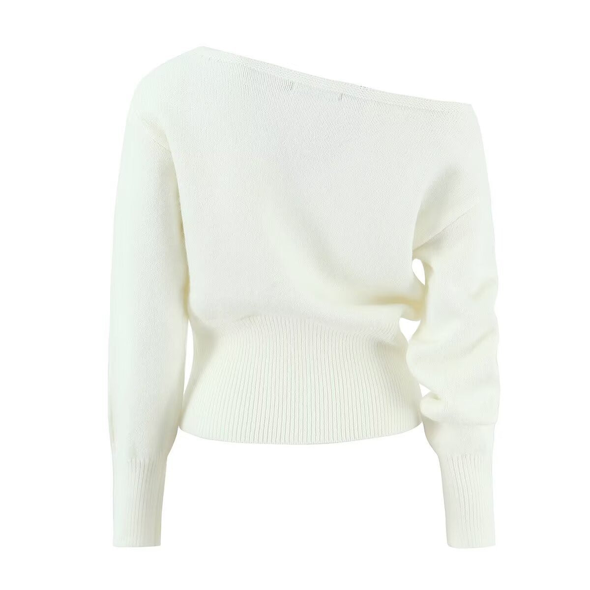 Lucia | Elegant Off Shoulder Sweater Cream Knitted Long Sleeve