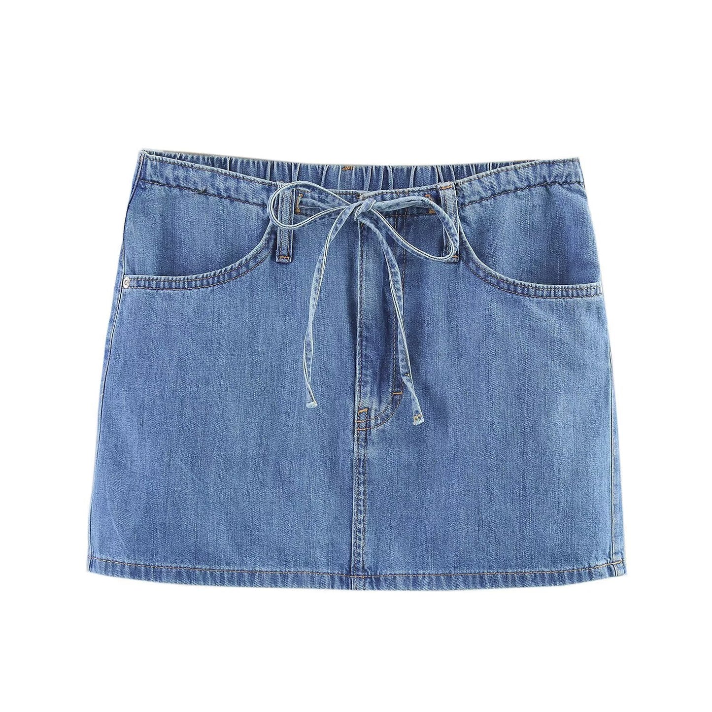 Rosa | Denim Mini Skirt Light Blue Drawstring