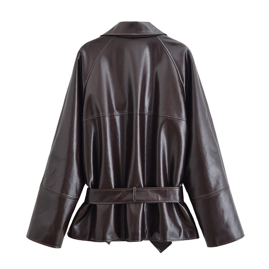 Margot | Belted Faux Leather Jacket Black Long Sleeve