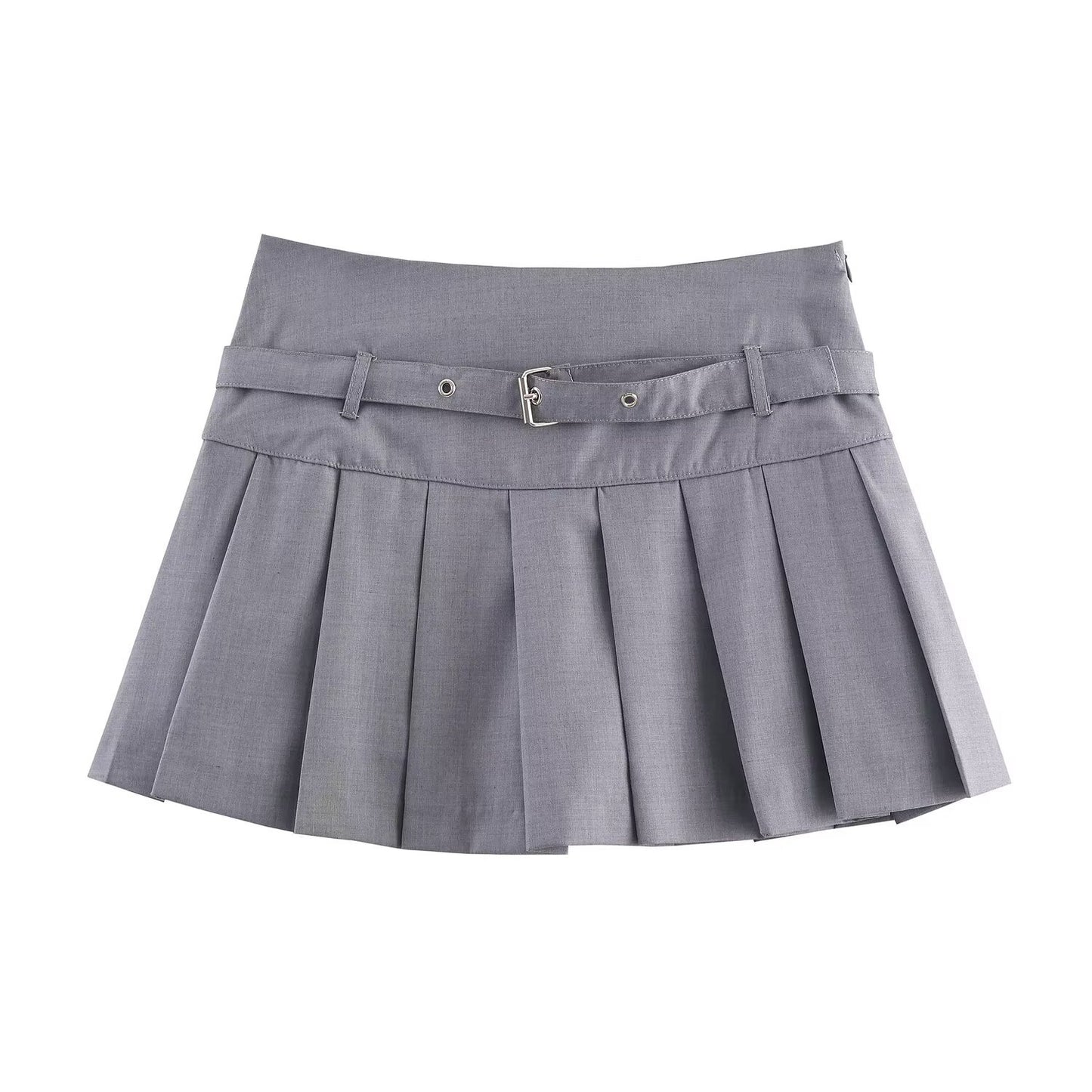 Quinn | Pleated Mini Skirt Grey Belted