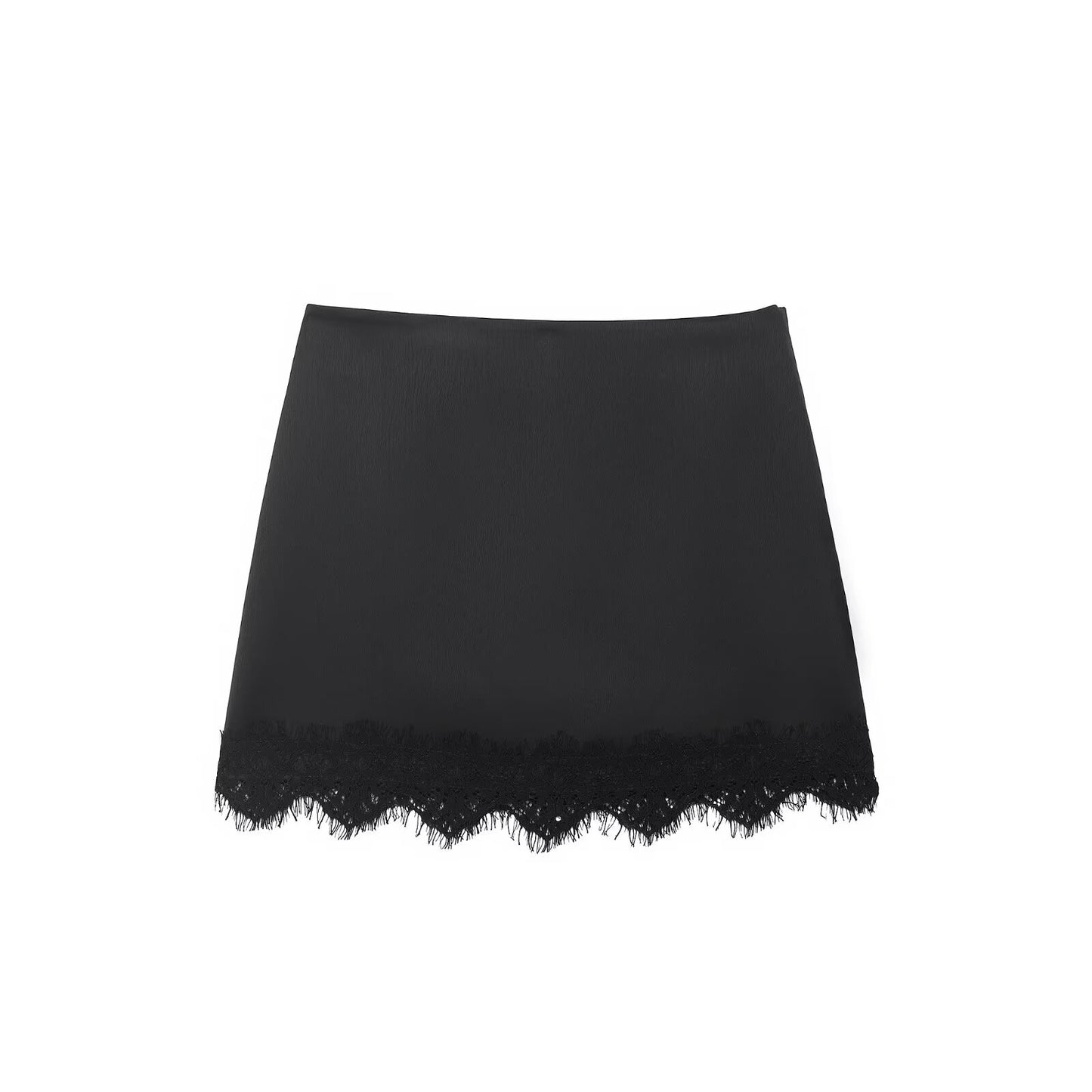 Luna | Satin Mini Skirt Black Lace Trim