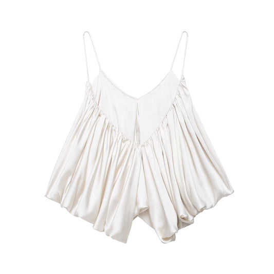 Luisa | Elegant Cami Top White Pleated Flowy Sleeveless