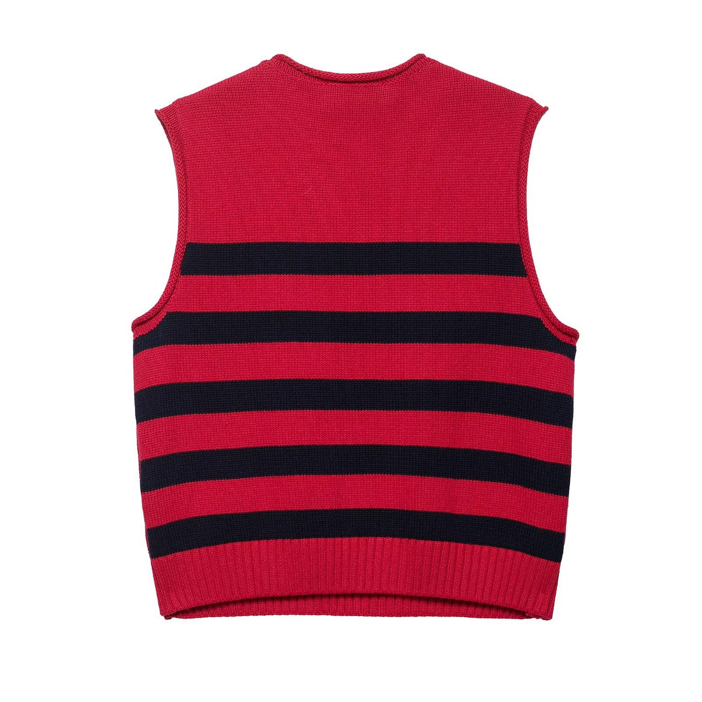 Stella | Ribbed Sleeveless Sweater Vest Red Striped Black