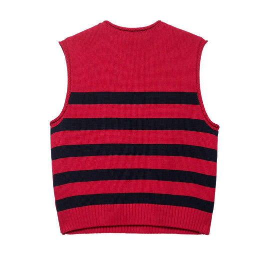 Stella | Ribbed Sleeveless Sweater Vest Red Striped Black