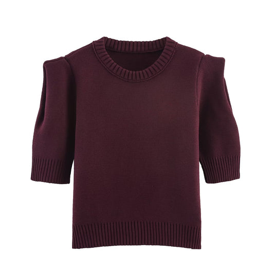 Jules | Casual Knitted Top Purple Short Sleeve Crew Neck