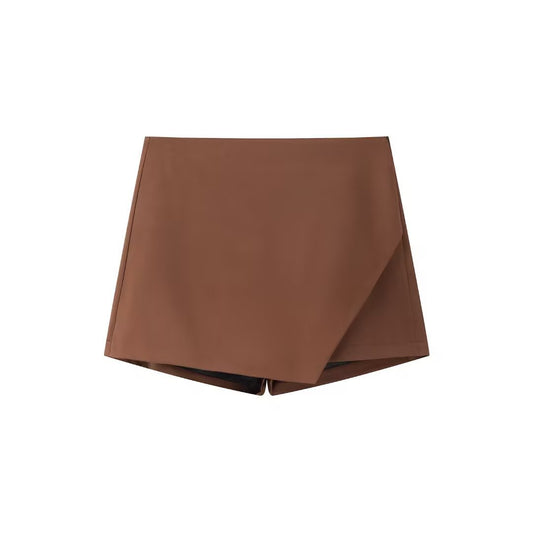 Camille | Mini Skirt Beige Wrap Faux Leather
