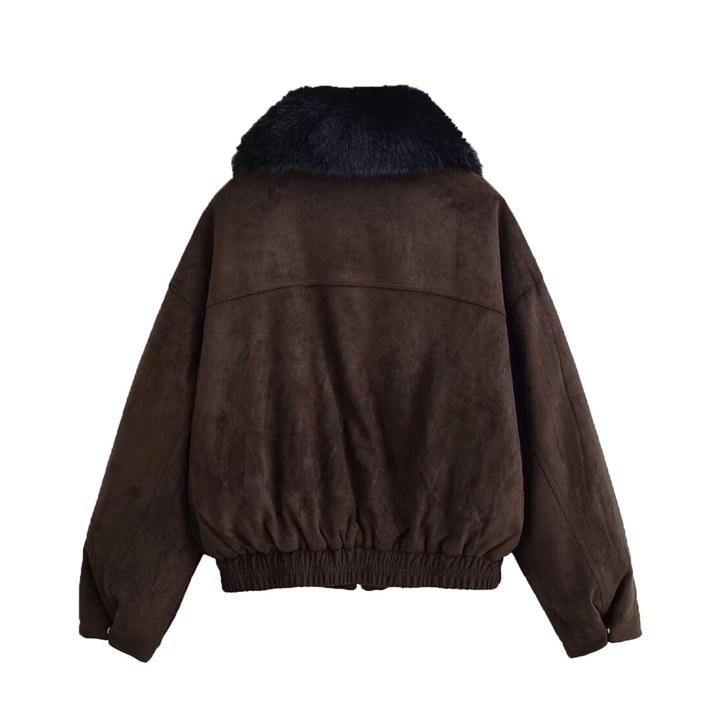 Ada | Winter Aviator Jacket Brown Faux Fur Collar Suede