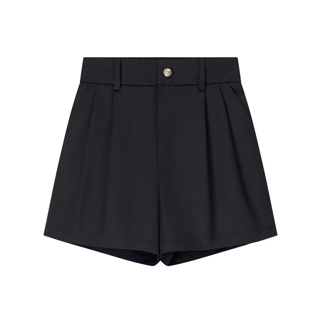 Celine | Elegant Tailored Shorts Black High Waisted Pleated