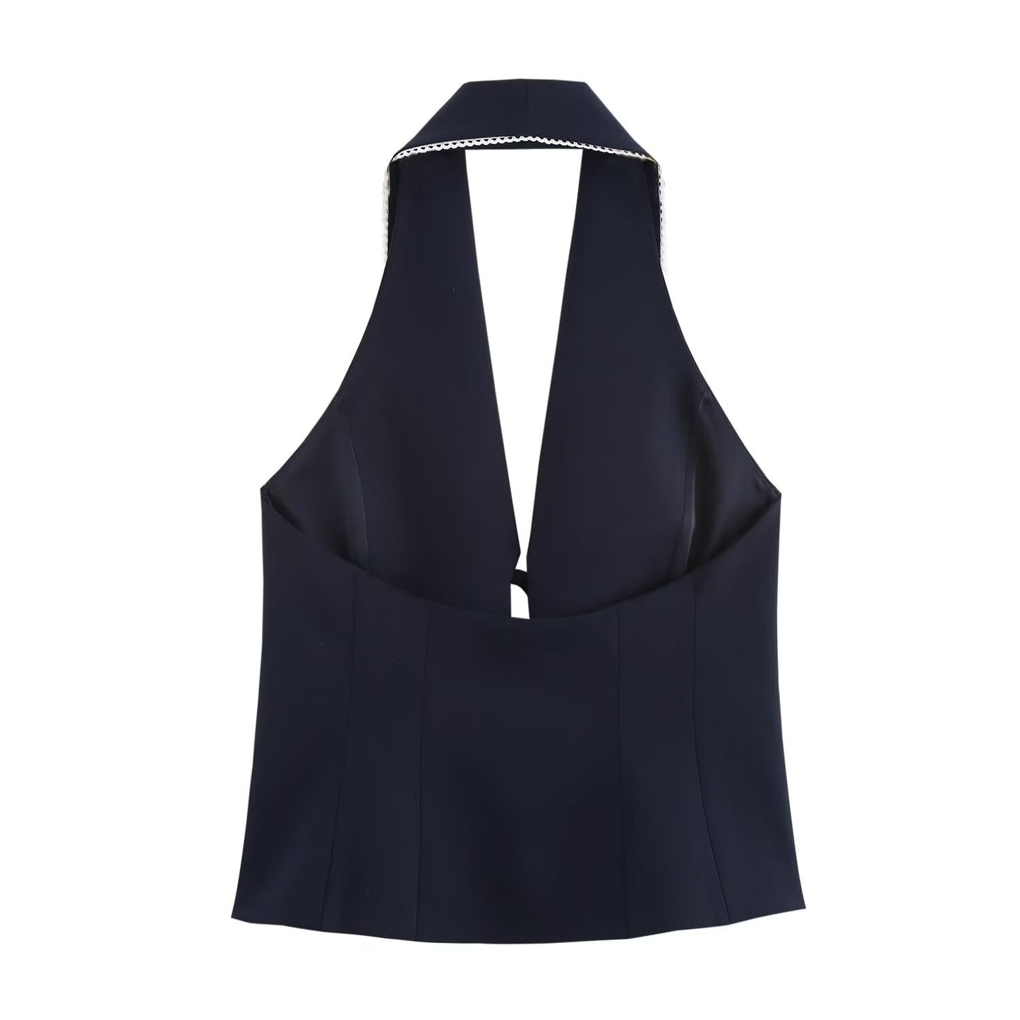 Margot | Halter Top Navy Tie Front Sleeveless Backless