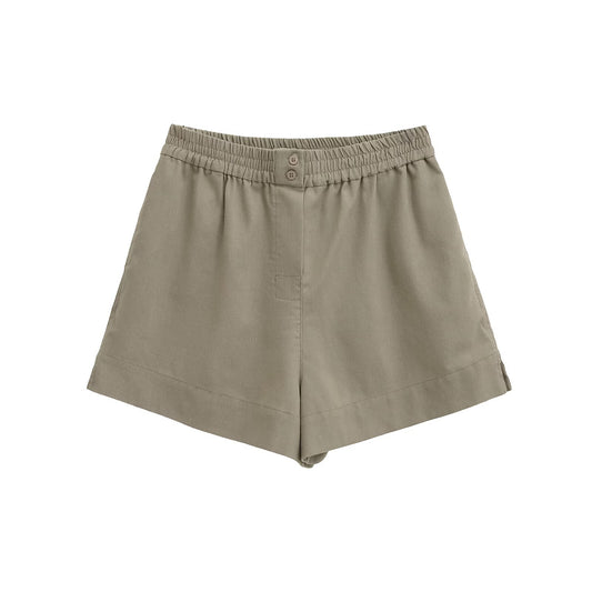 Ayla | Summer Linen Shorts Yellow High Waisted Elasticated Button