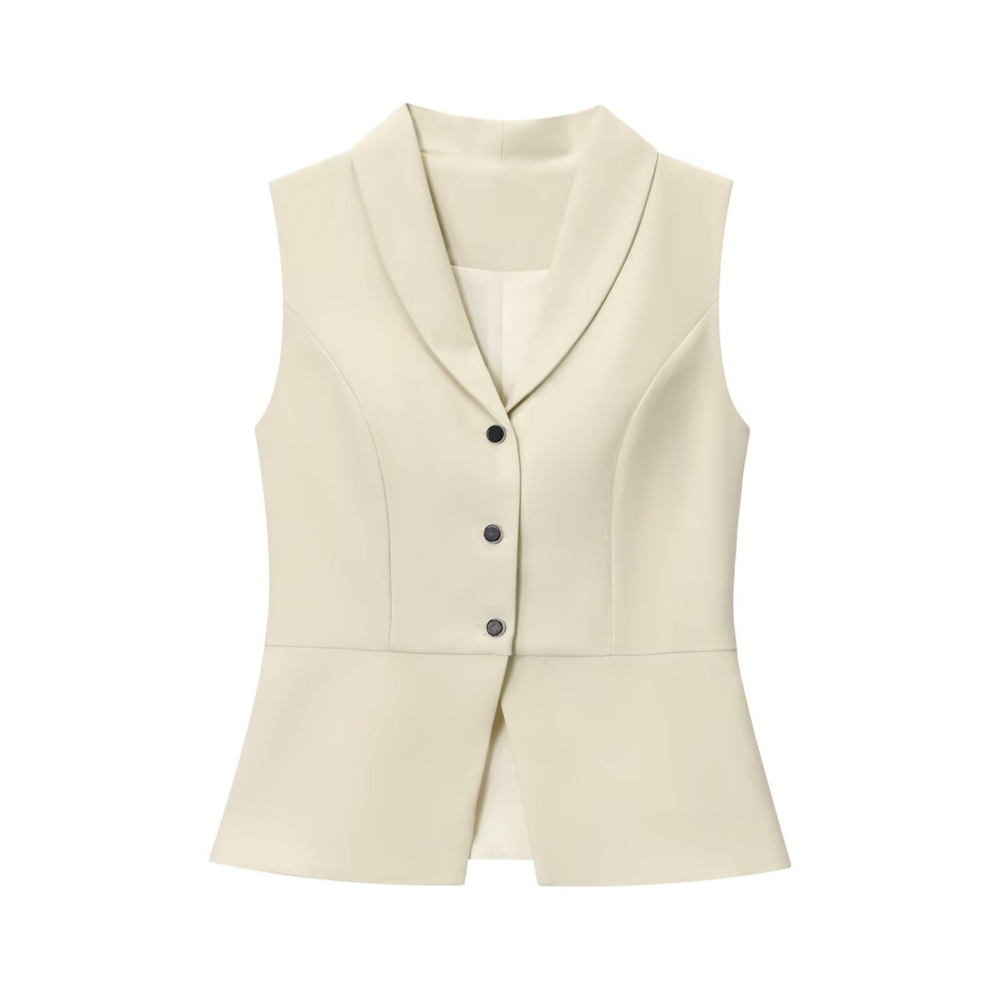 Thea | Smart Casual Sleeveless Blazer Cream Button Front Fitted