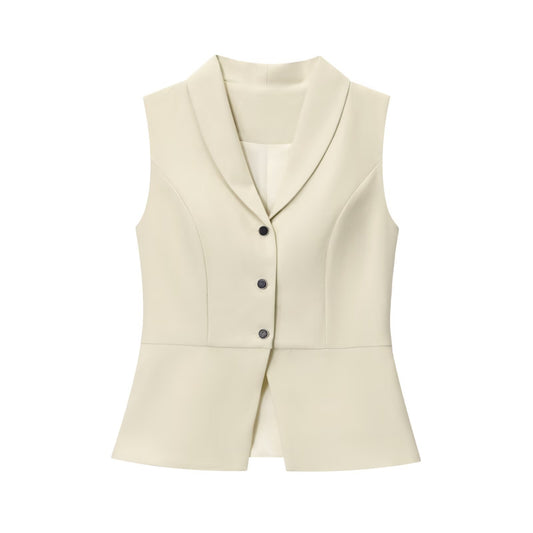Thea | Smart Casual Sleeveless Blazer Cream Button Front Fitted
