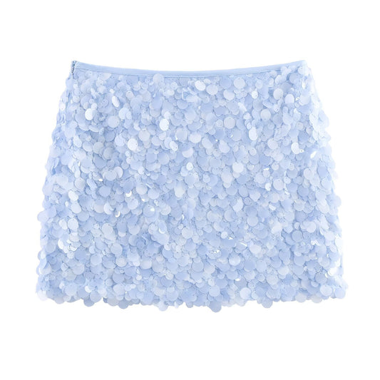 Liv | Sequin Mini Skirt Light Blue