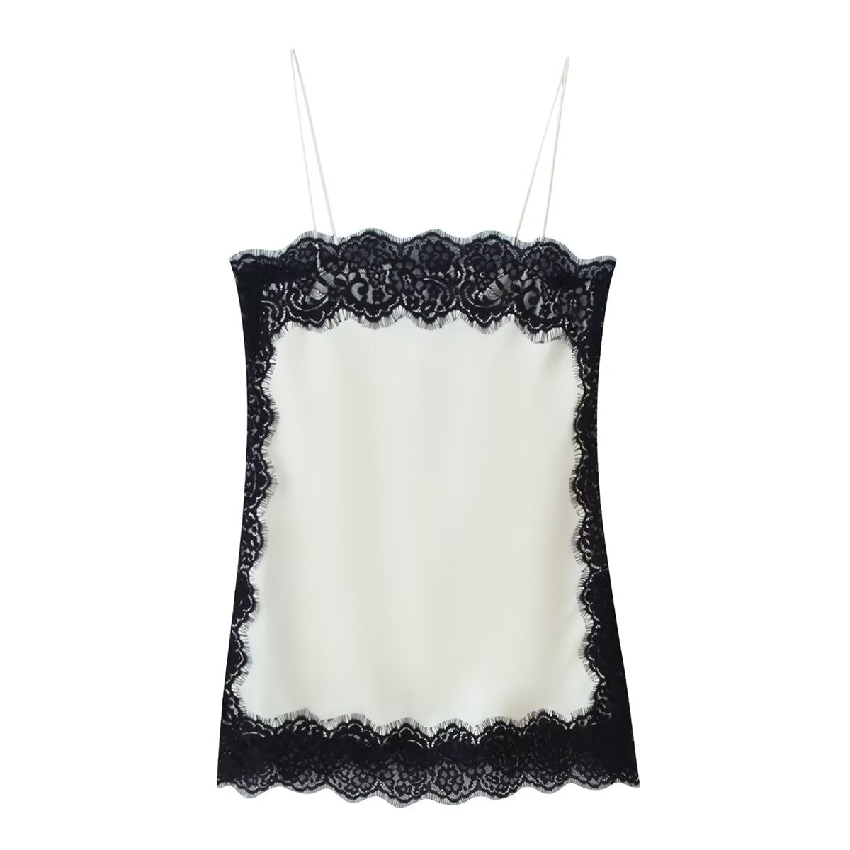 Margot | Elegant Lace Cami Top Cream Black Satin Sleeveless
