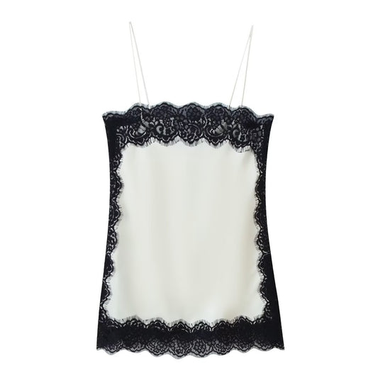 Margot | Elegant Lace Cami Top Cream Black Satin Sleeveless