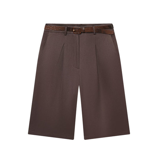 Margot | Smart Casual Pleated Bermuda Shorts Brown High Waisted