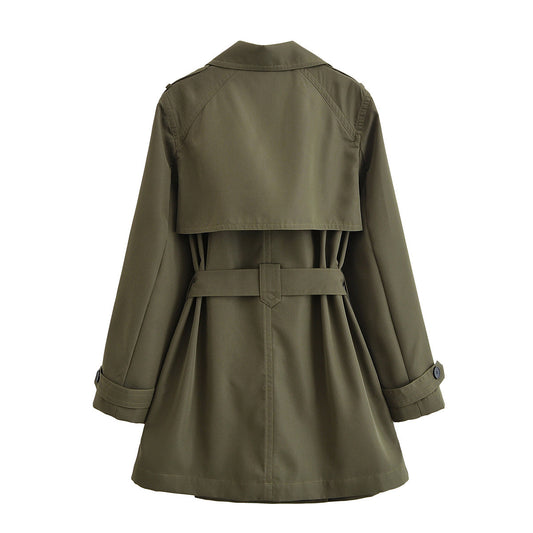 Vera | Trench Coat Olive Double Breasted Belted Long Sleeve
