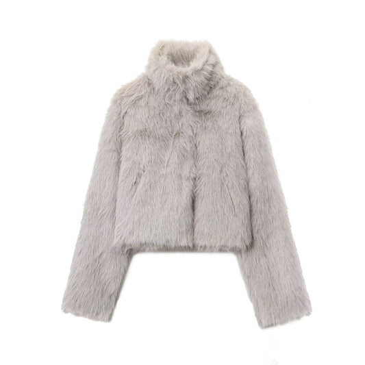 Faye | Cropped Faux Fur Coat Gray