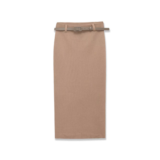 Maren | Midi Skirt Beige Knitted Belted Fitted