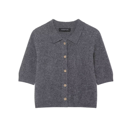 Ruby | Grey Cosy Short Sleeve Knit Polo Cardigan