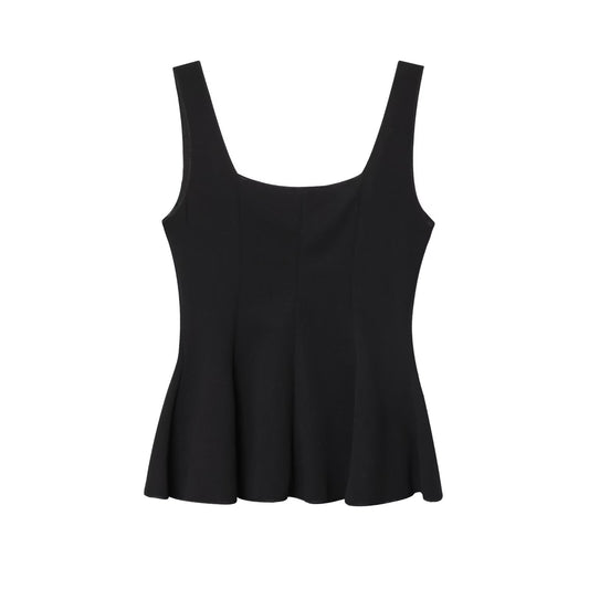 Cleo | Elegant Peplum Top White Sleeveless Square Neck Button Front