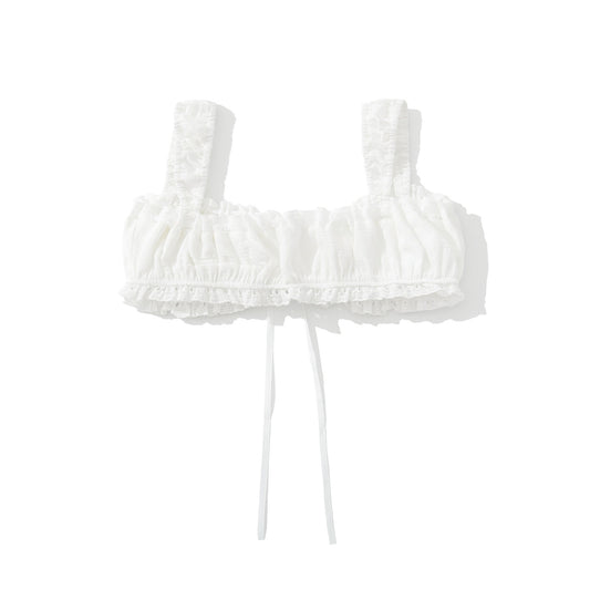 Nell | Summer Crop Top White Ruched Tie Front Sleeveless Bralette Top