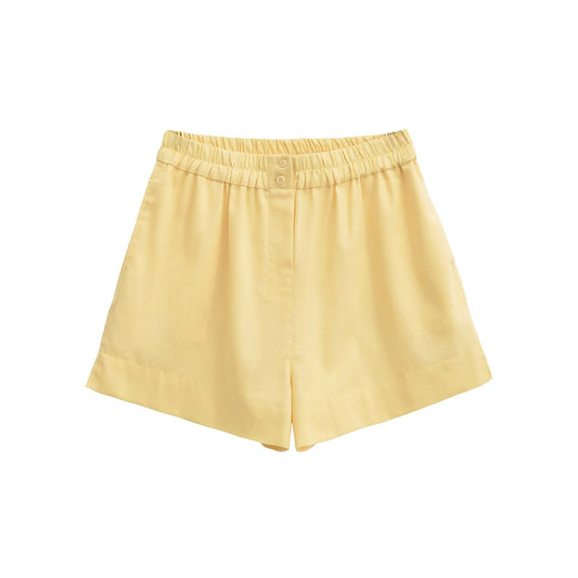 Ayla | Summer Linen Shorts Yellow High Waisted Elasticated Button