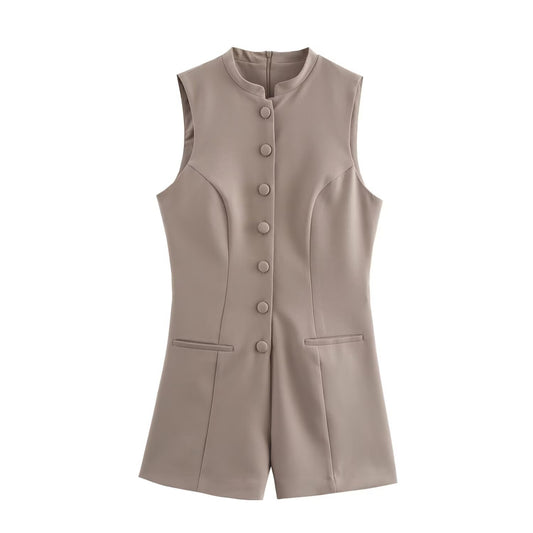 Esme | Smart Casual Sleeveless Playsuit Cream Button
short