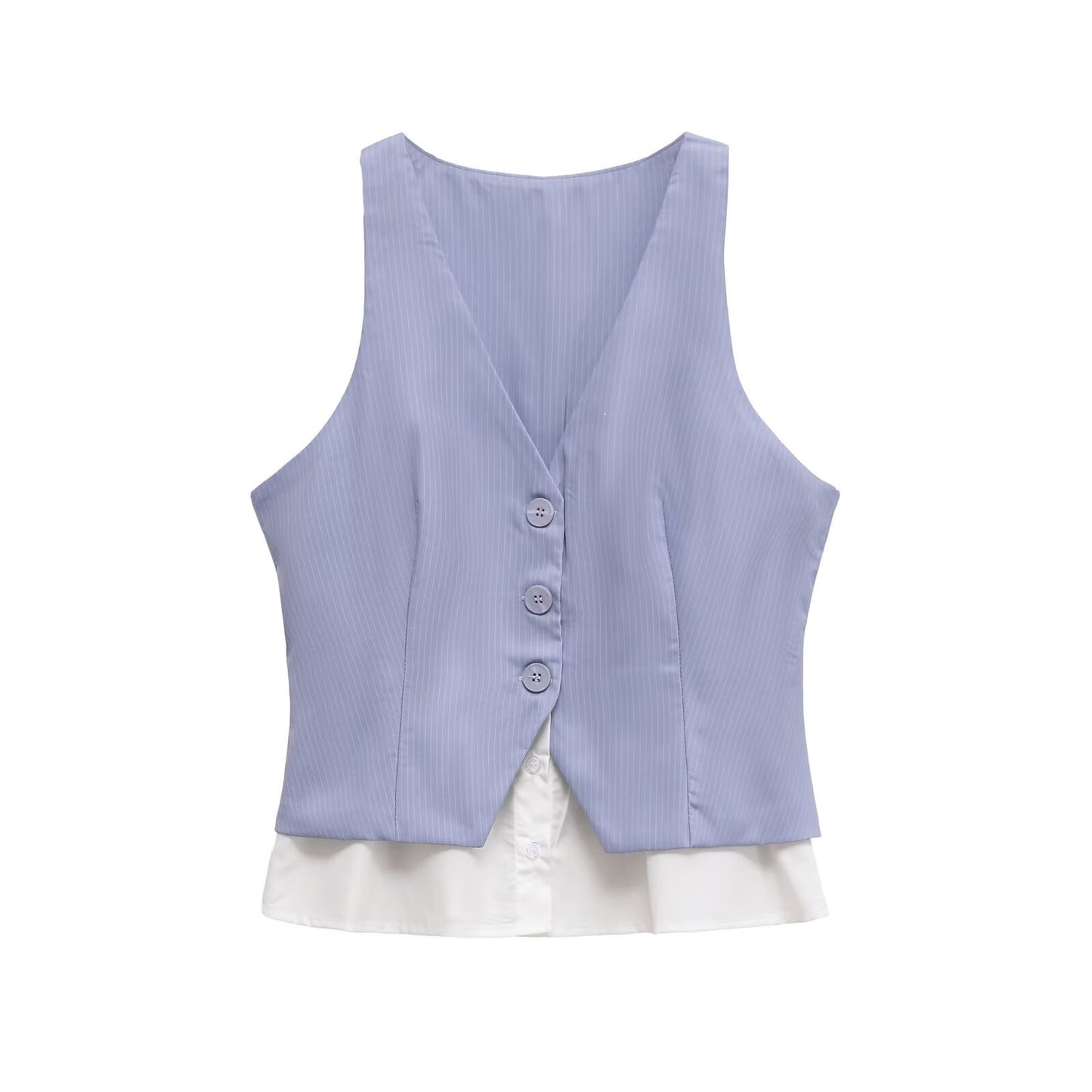 Noa | Smart Casual Vest Top Blue Ribbed Sleeveless Button Front V Neck