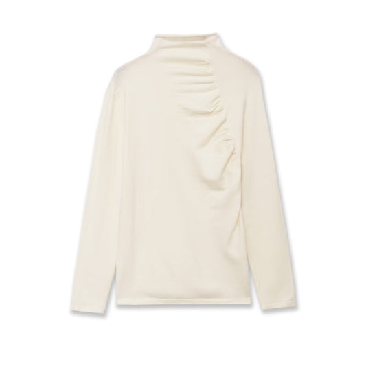 Tallulah | Long Sleeve Top Cream High Neck Fitted Ruched