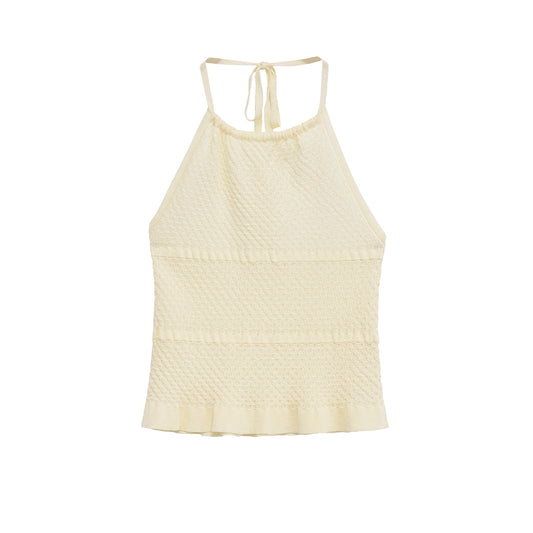 Esme | Summer Crochet Halter Neck Top Cream Knitted Peplum