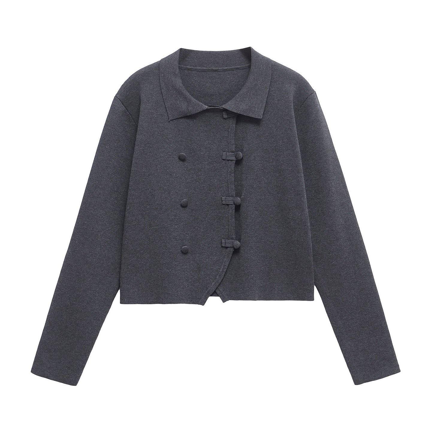 Tate | Casual Cardigan Grey Button Front Long Sleeve Collared Knitted