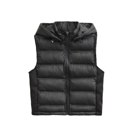 Vera | Puffer Vest Black Hooded Quilted Sleeveless Zip Up
