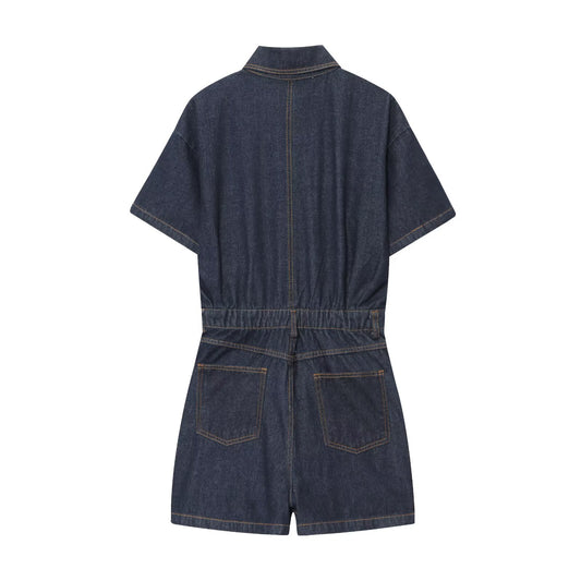 Haze | Casual Denim Shirt Romper Dark Blue Short Sleeve
