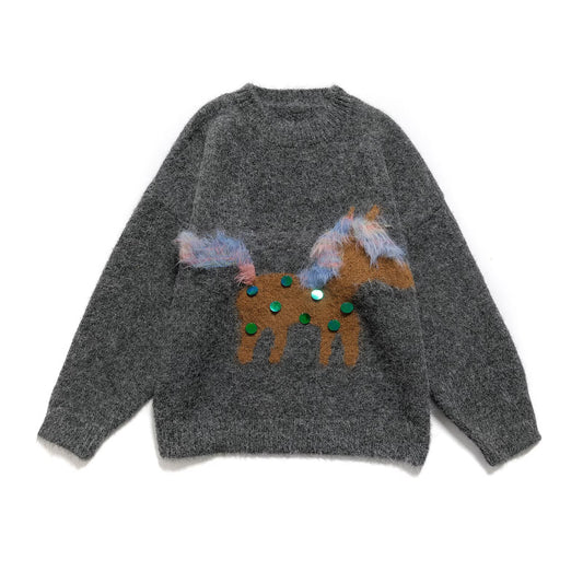Aria | Knitted Sweater Brown Pony Print Fluffy Ears