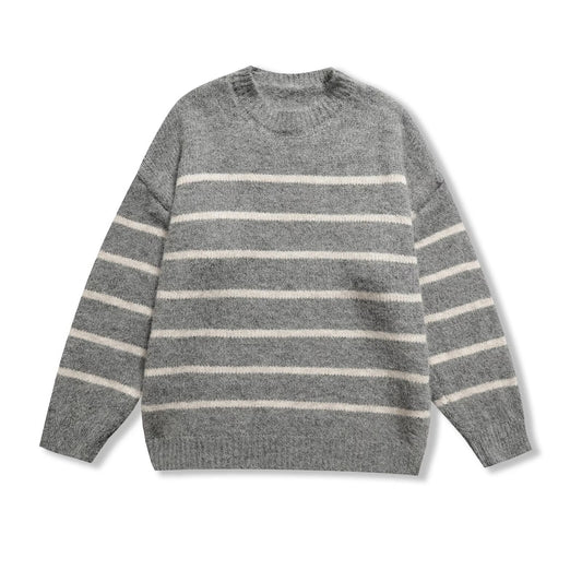 Elise | Striped Knitted Sweater Cream Blue Long Sleeve