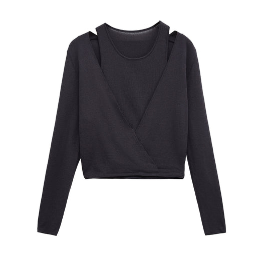 Darcy | Long Sleeve Black Top Cut Out Crop Fitted