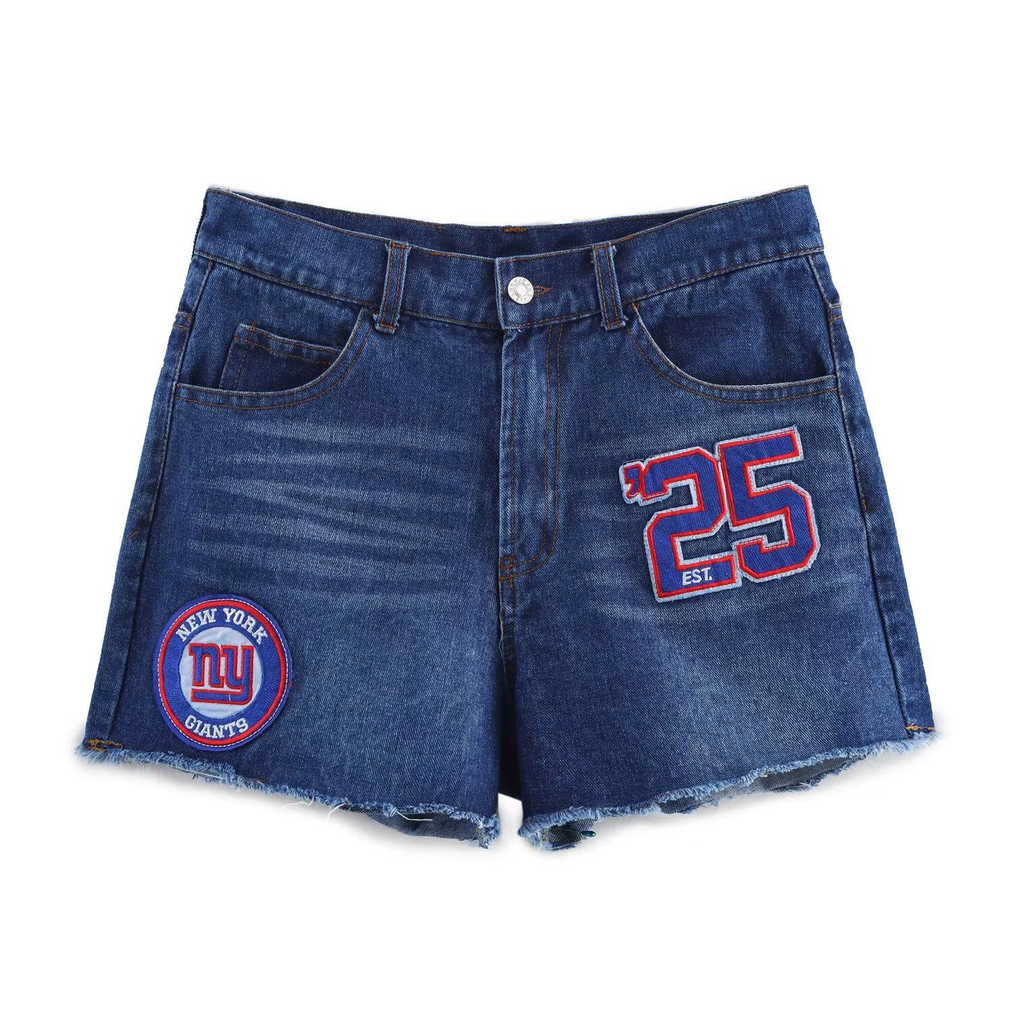 Darcy | Denim Shorts Dark Blue High Waisted Distressed Frayed Hem