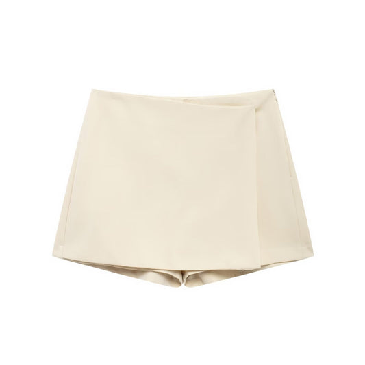 Joni | Tailored Mini Skirt Beige Wrap Front
