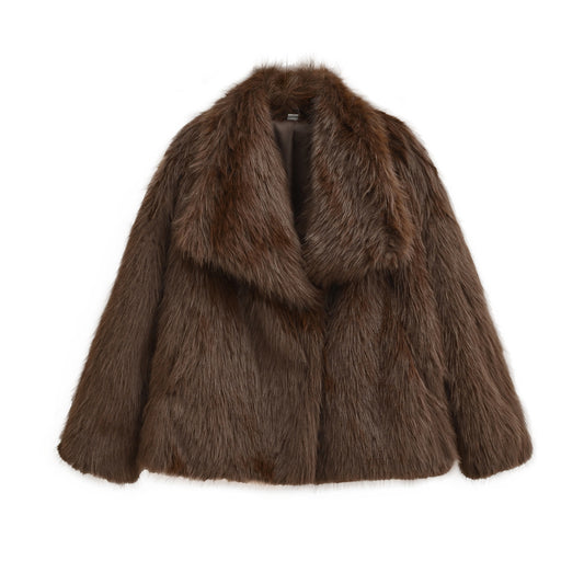 Suki | Winter Fluffy Faux Fur Coat Brown