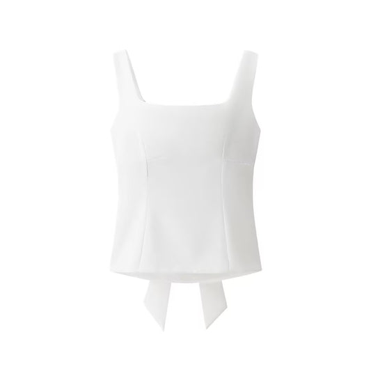 Rue | Square Neck Top White Sleeveless Fitted Vest Tank