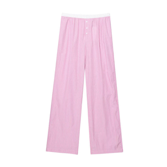 Sable | Casual Wide Leg Trousers Pink Ribbed High Waisted