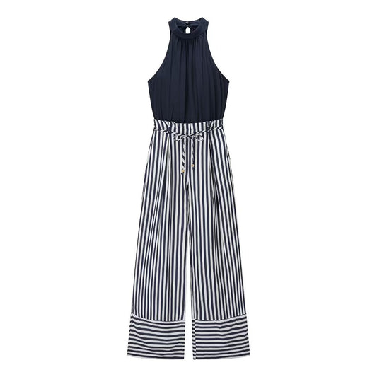 Darcy | Casual Striped Wide Leg Jumpsuit Navy White