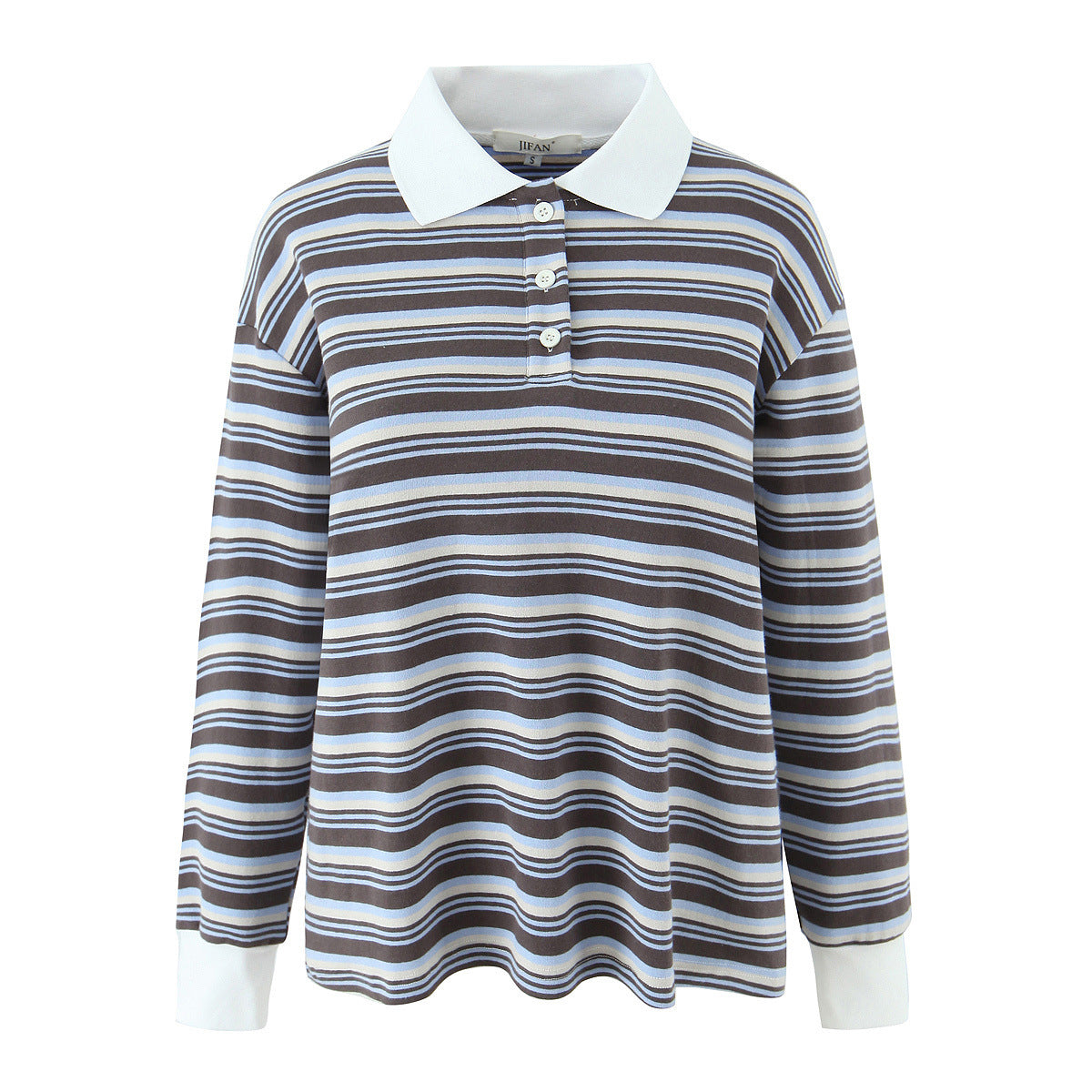 Florence | Blue Cosy Striped Long Sleeve Polo Top