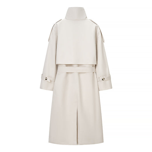 Viola | Elegant Belted Double Breasted Coat Cream Long