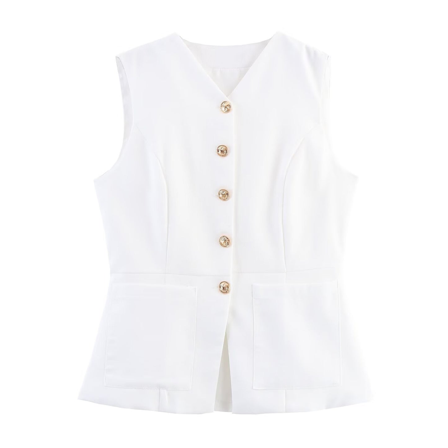 Nina | Elegant Sleeveless Blazer White V Neck Tailored Button Front