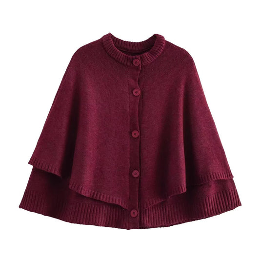 Margot | Ribbed Button Front Cardigan Brown Cape Sleeve